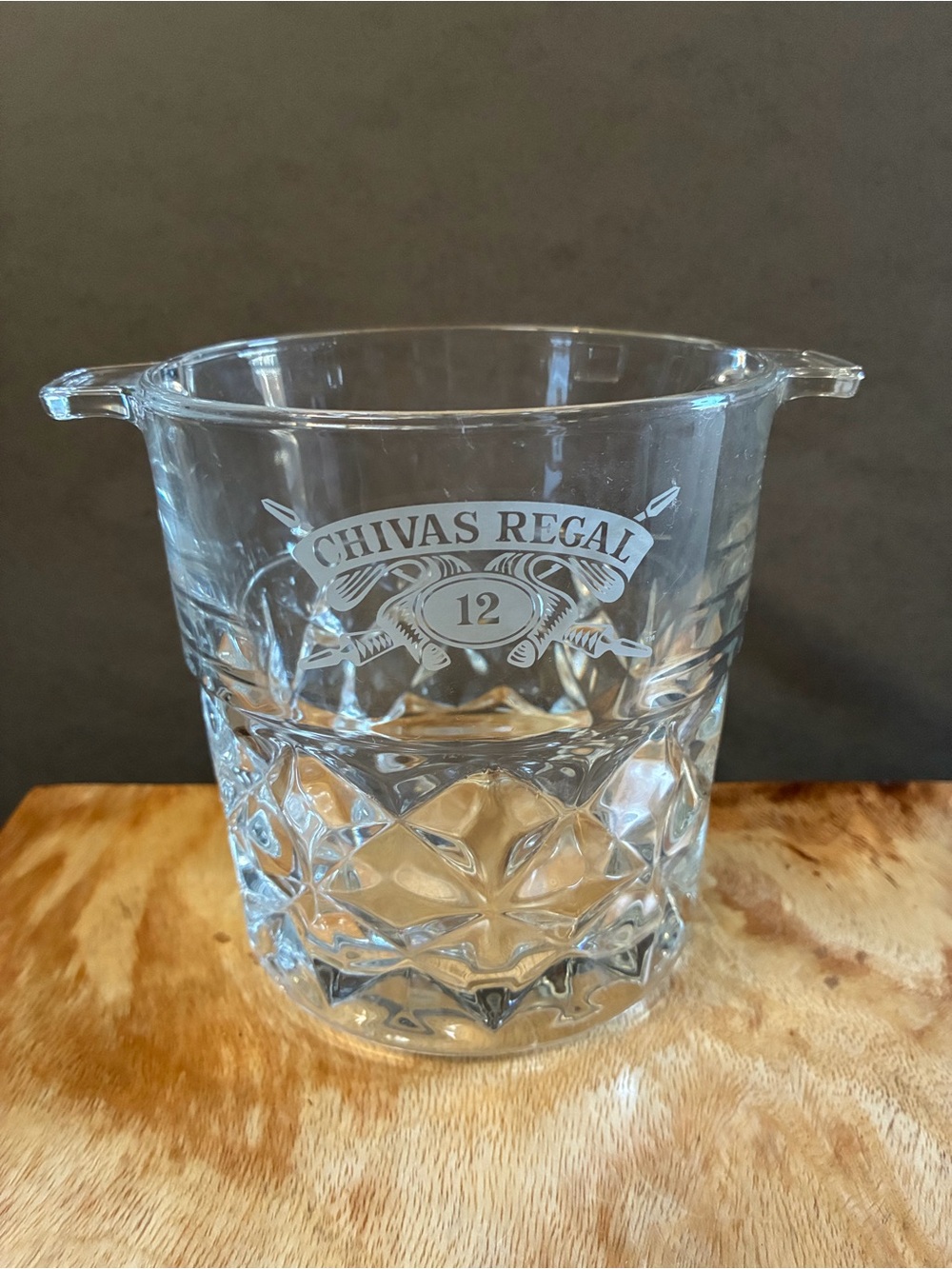 Chivas Regal Whisky Clear Glass Ice Bucket with Handles, Made in France, Small